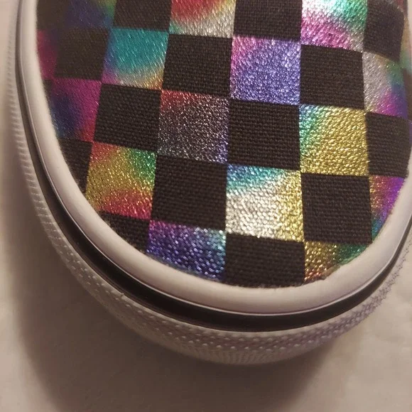 Vans Womens Iridescent Rainbow Checkerboard Classic Slip-On Sneakers Size 8.5 - Picture 12 of 14